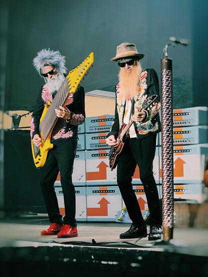 ZZ Top's Billy Gibbons and Elwood Francis  performing "Got Me Under Pressure" at "The Elevation Tour" 2024 in Germany.