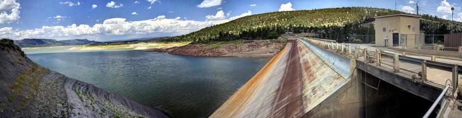 photo - El Vado Dam and bottom of reservoir, drawn down, New Mexico