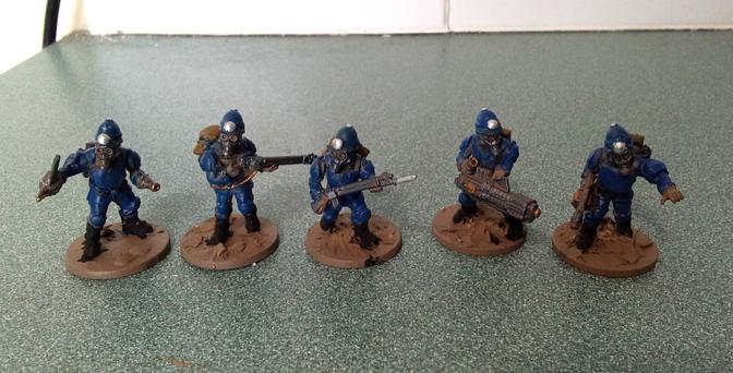 5 WGA Bulldog models in progress. They have gasmasks and guns, but are otherwise detailed like stereotypical british bobbies.