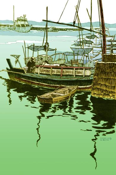 Sombra na Rampa, 2017
My first sketch of a traditional sailing boat from the Recôncavo Baiano - o Saveiro de Vela de Içar - is also the first of many works I have made around this theme.
It started with an observational pencil drawing on a sketchbook, that I later finished with inks, pen and brush.