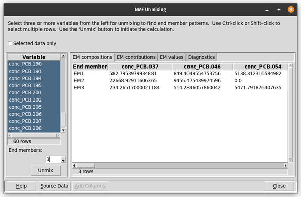 The NMF unmixing dialog of mapdata.py.