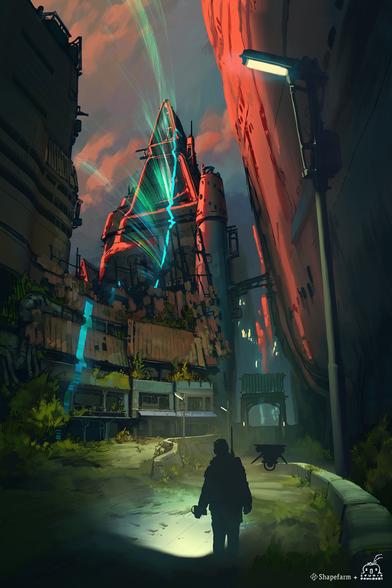 digital illustration of an abandoned town