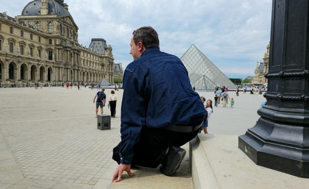 Me doing Assassin's Creed Unity pose in Paris near Louvre