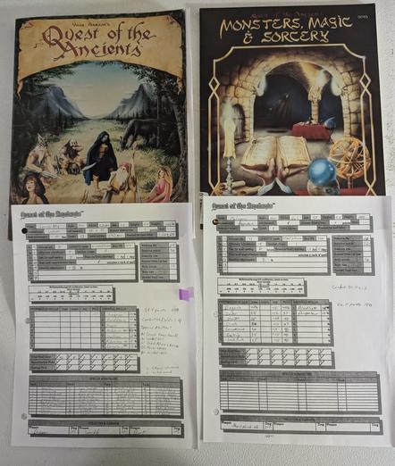 Quest of the Ancients core rules and supplement with two character sheets