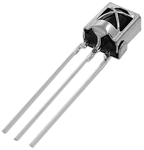 A simple infra red receiver with a small faraday cage around it and three long legs.