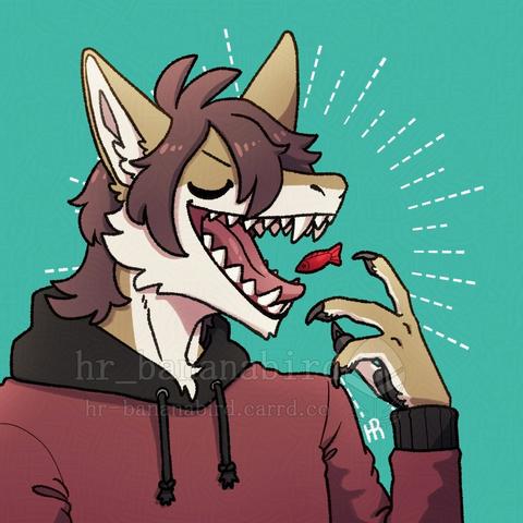 Digital art of an alien that looks like an anthro fox and alligator hybrid. She has reddish brown short hair and is wearing a red and black hoodie. She is tossing a Swedish Fish in to her mouth.