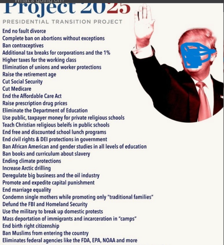 Project 2025 Presidential Transition Project

End no fault divorce
Complete ban on abortions without exceptions
Ban contraceptives. . .
