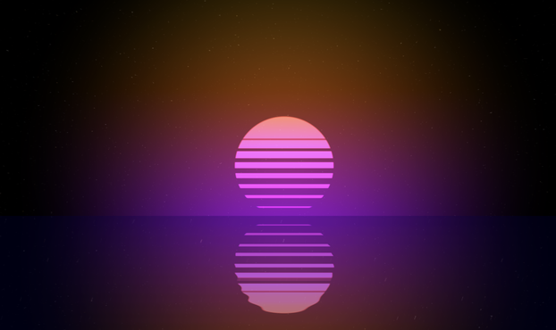 A retro looking sunset with reflections made with "kage" shaders.