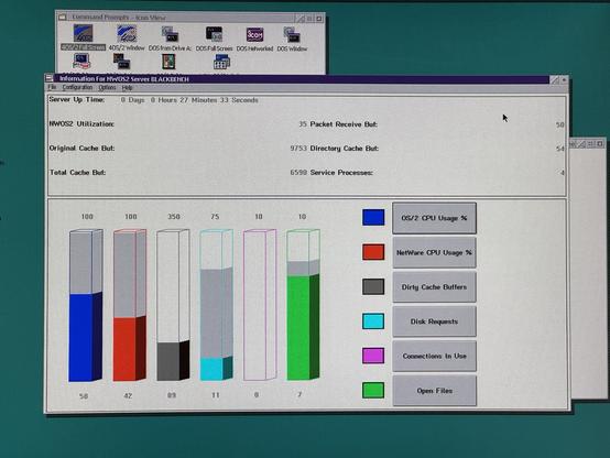 Novell's PMMon tool for OS/2 showing CPU and disk utilisation