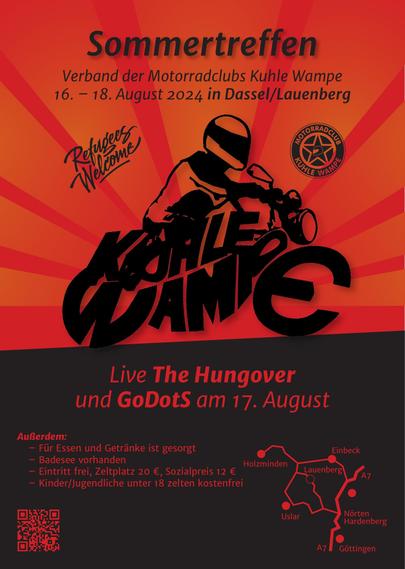 Plakat/Sharepic mit Infos zum Sommertreffen 2024 des MC Kuhle Wampe