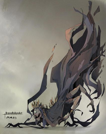 A creature of flowing cloth and a bonelike crown. Ancenter and withered she has five arms that she used to move.