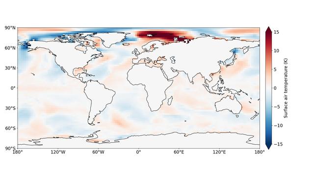 A map of daily temperature, like those used for the study.