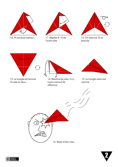 Deuxième page du diagramme. Elle se termine par un dessin de l'avion qui vient se planter dans l’œil d'un skinhead.