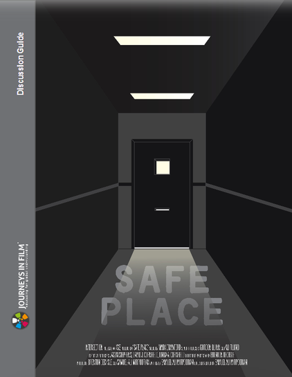 The Journeys in Film Discussion Guide for Safe Place. It shows a dark corridor leading towards an ominous black door.
