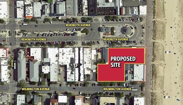 The hotel has an address of 2 Rehoboth Ave., but the project site stretches the width of the block south to Wilmington Avenue and also fronts the Boardwalk.