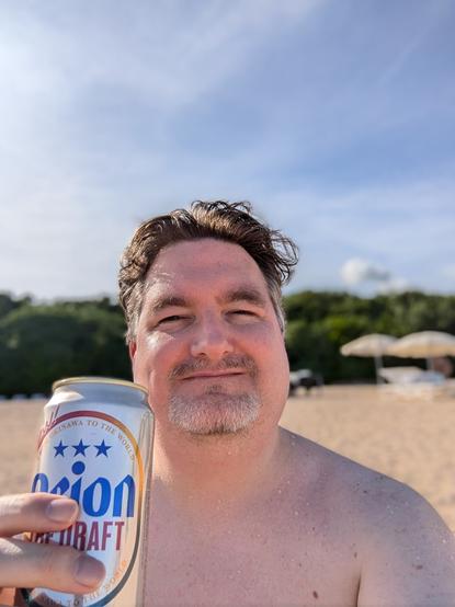 Our protagonist fresh from the sea and brimming with beer