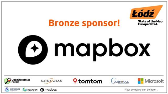 The image reads 'Bronze sponsor!' with Mapbox's logo below.