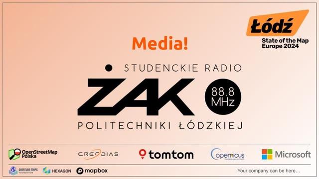 Obraz zawiera napis „Media!” ponad logo radia Żak i sponsorów.