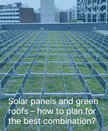 Marketing picture of their system installed on a roof from their website.

Text says "Solar panels and green roofs--how to plan for the best combination?