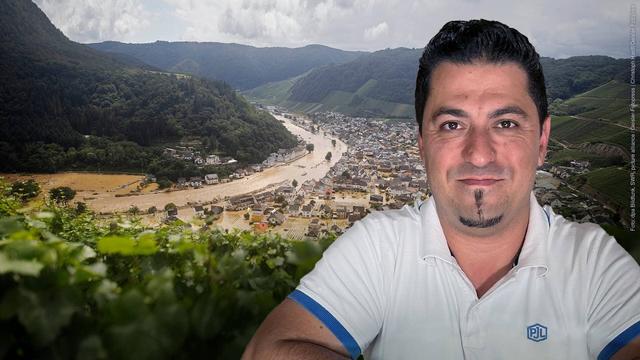 Portrait von Pizzabäcker Roberto vor einer Aufnahme nach der Flut im Ahrtal. (Foto: dpa Bildfunk, SWR, picture alliance / Geisler-Fotopress | Christoph Hardt/Geisler-Fotopres)