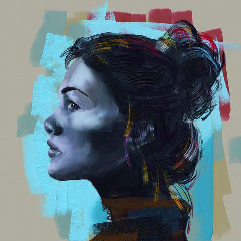 A portrait of a woman, painted using Rebelle 7