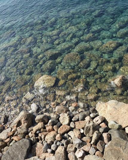 Crystal clear sea water on a rocky ground