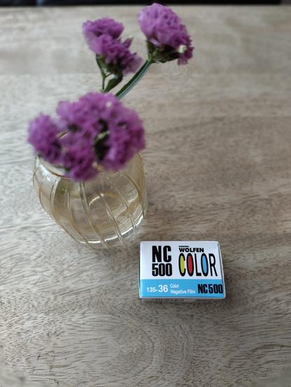 Eine Packung ORWO Film mit Blume