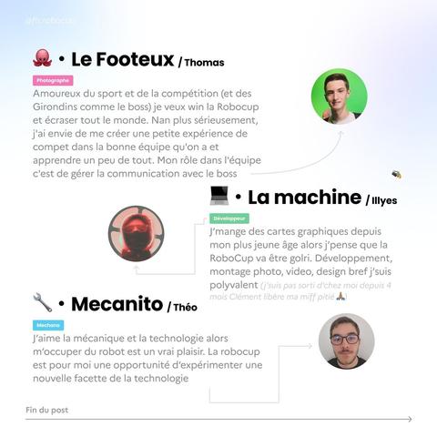 Les 3 autres membres de l'équipe : Le footeux, La machine, et Mecanito