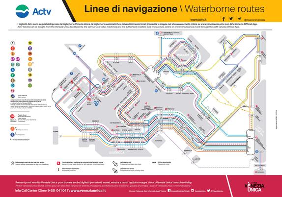 schematic map - the routes for vaporetto, Venice, Italy