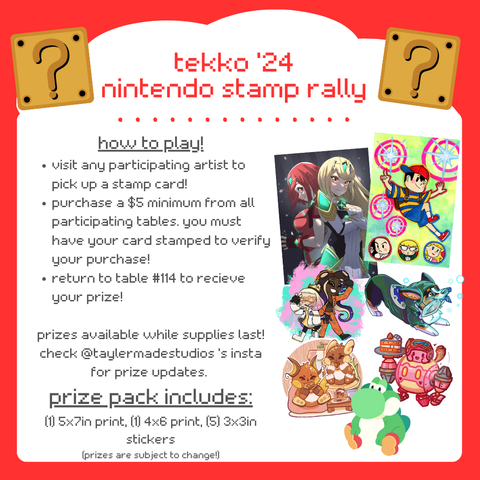 Rules for the stamp rally are $5 min purchase from each artist.