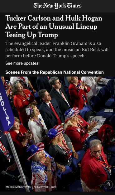 Tucker Carlson and Hulk Hogan Are Part of an Unusual Lineup Teeing Up Trump The evangelical leader Franklin Graham is also scheduled to speak, and the musician Kid Rock will perform before Donald Trump's speech.