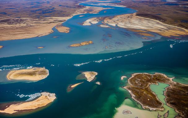 aerial photo - confluence of the Back and Hayes rivers in Nunavut, Canada