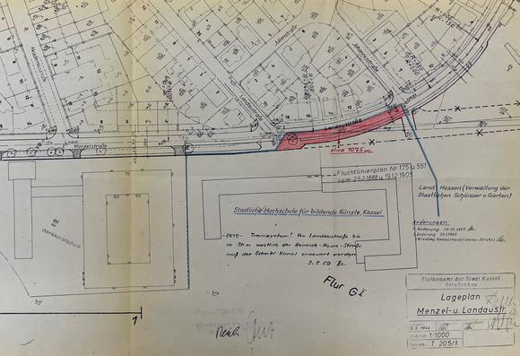 Historischer Lageplan der Kunsthochschule Kassel. Foto: UniArchiv.