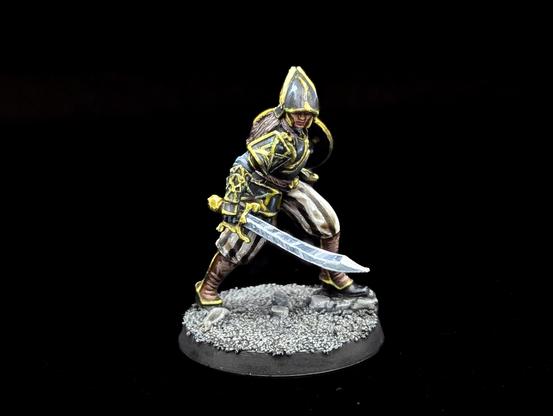 Warcrow Bucklerman mini painted in black and gold with NMM