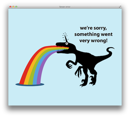 Mojolicious rainbow barfing velociraptor.