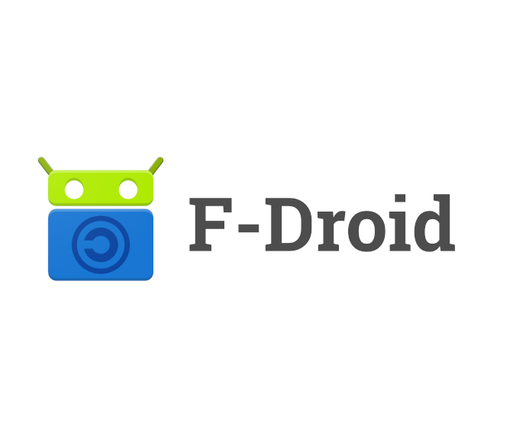 logo de l'F-Droid: Cara i ulls de l'Android i cos quadrat en blau amb el símbol del copyleft