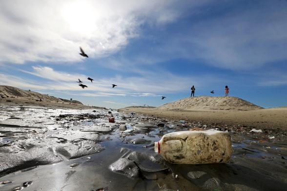 plastic garbage on a beach