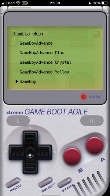 Menu game boy classico grigio con lcd verde