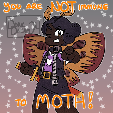A moth girl pointing at the viewer. The text says "You are not immune to MOTH!"