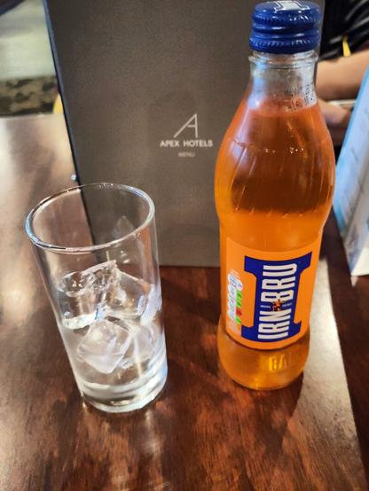 Bottle of Irn Bru, bru'd in Scottland (at a Apex Hotels' bar).