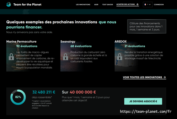 Page de https://team-planet.com/fr
Je deviens actionnaire