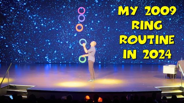 YouTube thumbnail showing Luke juggling 5 rings