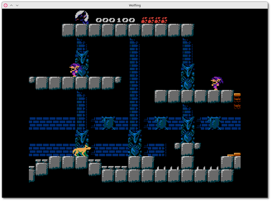 🕶️ A side view at the start of the game where the protagonist looks like a wolf at the bottom of the screen, approaching stakes which she must avoid by jumping onto intermediate platforms either in this form or by taking on a feminine human appearance, while gnomes protect access to higher platforms, all in the dark atmosphere of a castle.

📚️ Wolfling is a free Metroidvania platform/action game in which Ling, a young female werewolf, is imprisoned in Baron Baranov's dungeon. The Baron fears all creatures of the night, and Ling knows that her dark heritage is the reason for her imprisonment. Can she escape the dungeon? Can she break his curse? With a little cunning, she'll be able to use her special abilities to counter her enemies and foil the traps she encounters. Beautifully realized.