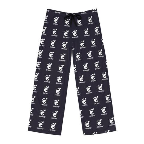 Pants with pattern of white GNOME logo on black background
