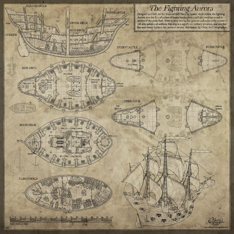 Schematic for a 17th century warship