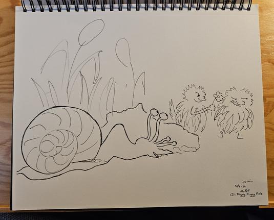 Snail spying on two little creatures in love.
