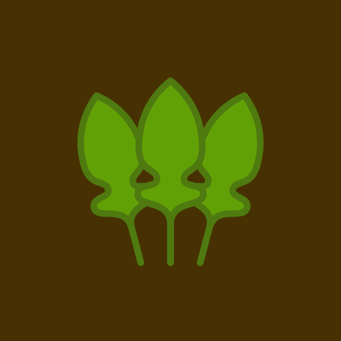 An illustration of three spinach leaves against a brown background