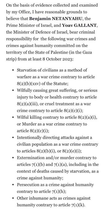 List of ICC charges against War Criminal Netanyahu