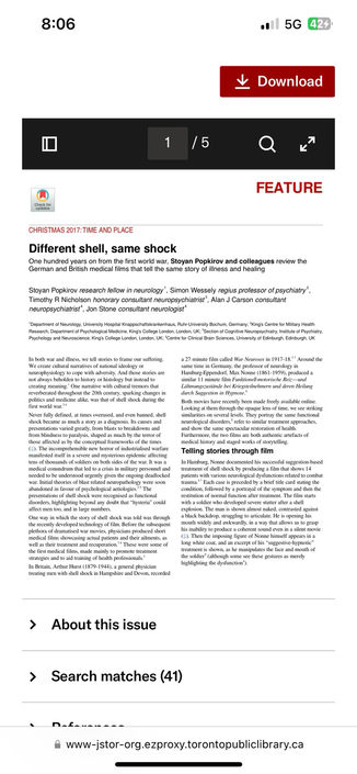 JSTOR screenshot of shell shock.