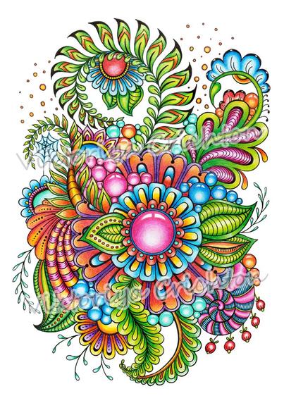 Magic zenart flowers (zendoodle)_25. Abstract drawing in zenart style for home interior, modern art.